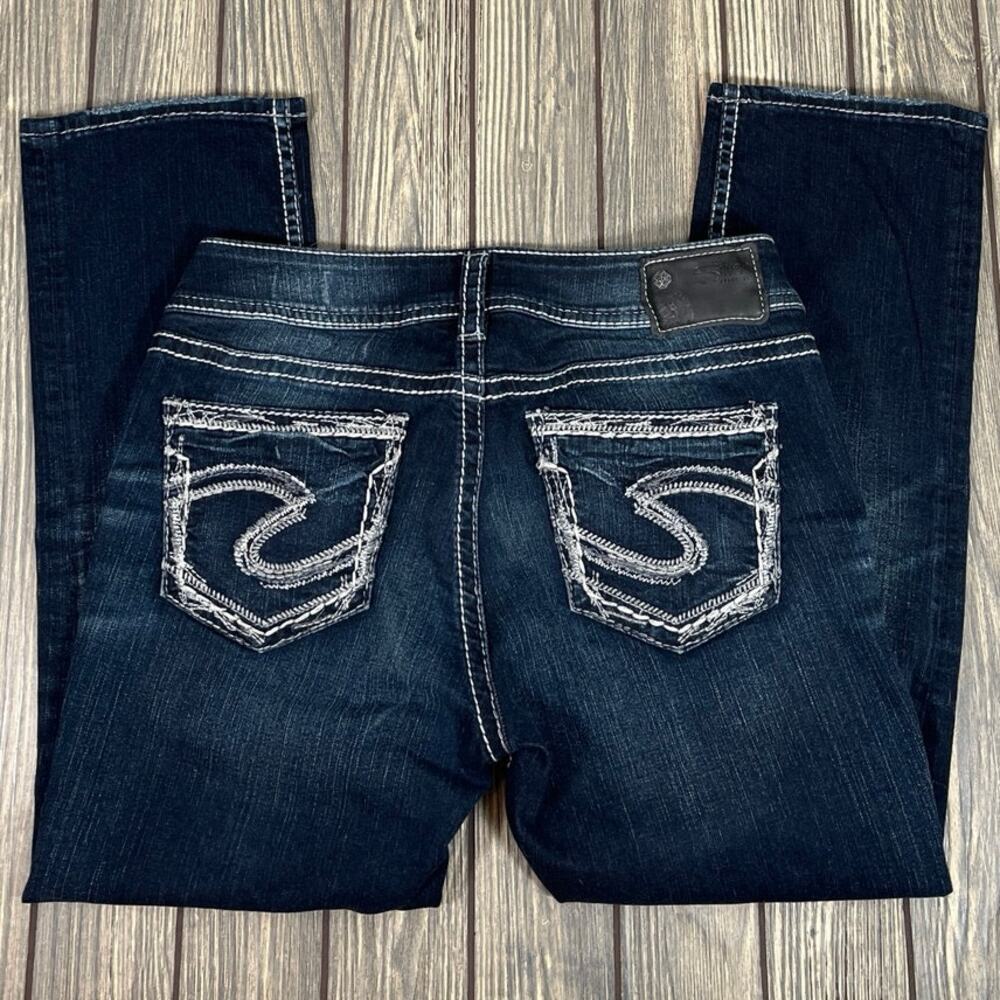 Silver Suki Mid Capri Fluid Denim Sz‎ 29x22.5 Distressed Slim Straight Fashion